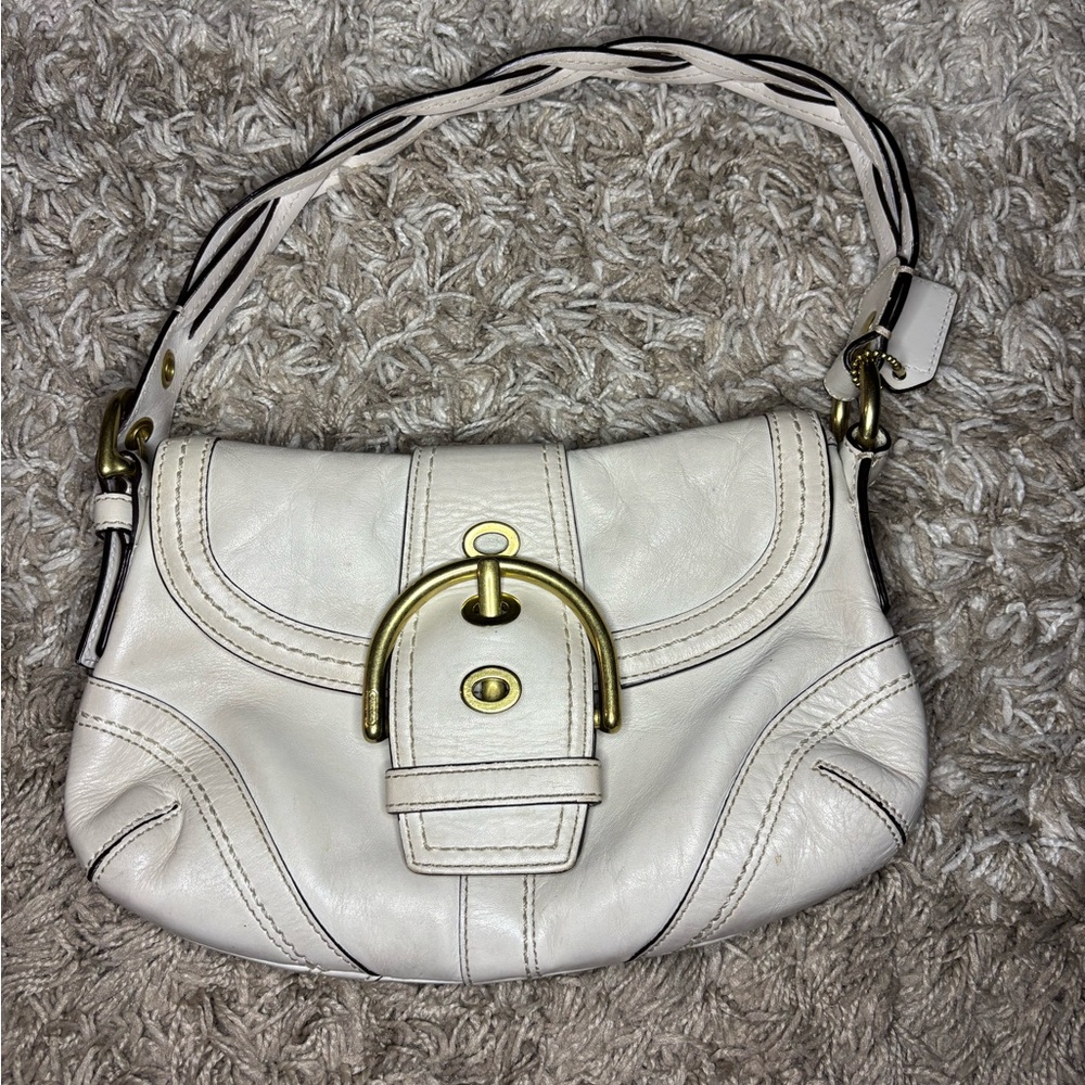 Coach White Leather Shoulder Bag with Gold Accents